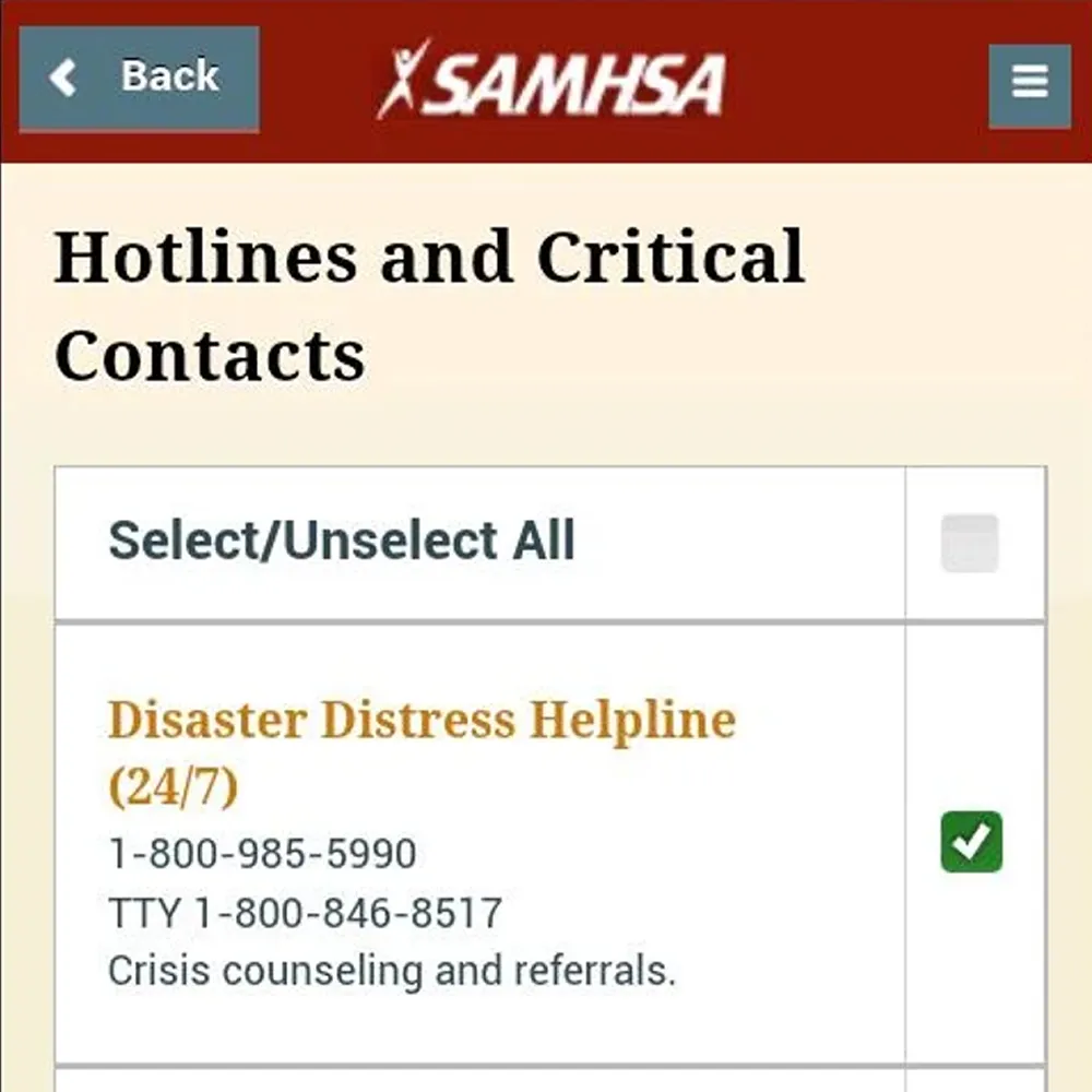 SAMHSA Disaster Response app interface